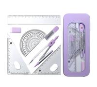 Maths Set, A Complete Learning Kit, 7Pcs School Geometry Tool Set for Student, Including Metal Geometry Tool,Set Square,Eraser,Protractor, Protractor compass Set Suitable, Metal Durable Shell (Purple)