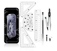 Maths Set | Compass Maths Protractor and Compass Set | Triangle Ruler Protractor Rubber Pen Geometry Sets with Storage Tin | Maths Sets for Secondary School (8Pcs Black)