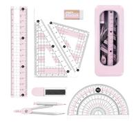 Maths Set, Pink Geometry Sets, 8 Piece Protractor and Compass Set