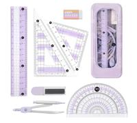 Maths Set, Purple Geometry Sets, 8 Piece Protractor and Compass Set