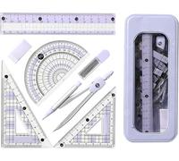 Maths Sets, 7Pcs School Geometry Tool Set for Student, Drawing Ruler, Maths Protractor and Compass Set, for Students Maths and Home Schooling in Carry Case (Purple)