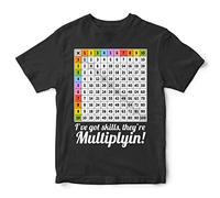 Maths Times Tables Grid Learning T Shirt - Funny Multiplication Math Tee - Mathematics School Teacher Gift Kids Top, Black, 12-13 Years