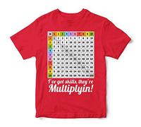 Maths Times Tables Grid Learning T Shirt - Funny Multiplication Math Tee - Mathematics School Teacher Gift Kids Top, Red, 9-11 Years