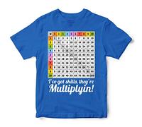 Maths Times Tables Grid Learning T Shirt - Funny Multiplication Math Tee - Mathematics School Teacher Gift Kids Top, Blue, 7-8 Years