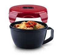 MATICAN Microwave Soup Bowl with Lid, Soup Mug with Lid, Microwave Containers for Ramen Noodles, Soup, Beverages, 31.11 Ounces, Red, Black