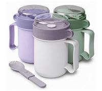 MATICAN Microwave Soup Mug with Lid, 3-Pack Soup Cup Container with Lid for Ramen Noodles, Soup, Beverages, Microwave Safe, Includes Foldable Spork, 17.63 Ounces, Green, Grey, Pale Lilac