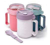 MATICAN Microwave Soup Mug with Lid, 3-Pack Soup Cup Container with Lid for Ramen Noodles, Soup, Beverages, Microwave Safe, Includes Foldable Spork, 17.63 Ounces, Grey, Teal Green, Peach
