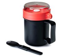 MATICAN Microwave Soup Mug with Lid, Soup Cup Container with Lid for Ramen Noodles, Soup, Beverages, Microwave Safe, Includes Foldable Spork, 17.63 Ounces, Black