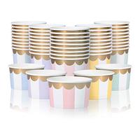 MATICAN Paper Ice Cream Cups - 50-Count 5.5-Oz Disposable Dessert Bowls with Scalloped Gold Foil