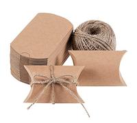 MATICAN Pillow Boxes - 50 Pack Gift Boxes with Twine - Kraft Mini Favour Boxes (3.5 x 2.5 x 1 Inches)