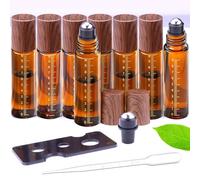 Matifaner 8 Pack Essential Oil Roller Bottles with Scale, 1/3 oz Amber Glass Roller Balls for Essential Oils, 10ml Empty Rollerball Bottles for Travel Refillable Roll on Perfume (Amber)