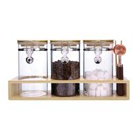 Matifaner Glass Storage Jars with Spoon, Coffee Storage jars Set with shelf, Glass Coffee Nuts Canister with Bamboo Lids, Scoop for Coffee Bean, Ground Coffee,Nuts, Cookie, Flour (40OZ×2)