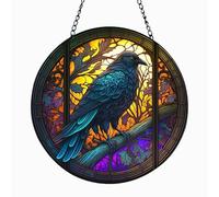 MATIHAY Acrylic Ornaments Raven and Crow Stained Glass Window Hanging, Stained Glass Crow Suncatcher for Bird Lovers, Halloween Fall Decor for Home, Cafe, Office (Crow (Gloss), Large)