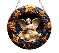 MATIHAY Cherub Acrylic Window Hanging Plane Painted, Ceramic Relief Style Cherub Angel Wall Decor for Christmas Valentine’s Cupid Home Garden Wedding Party Decorations (B, 12"/30cm)