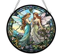 MATIHAY Flower Fairies Acrylic Window Hanging, Fairyland Wall Hanging Spring Summer Garden Decor Gift for Girls, Mom, Grandma (D, 8"/20cm)
