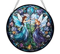 MATIHAY Flower Fairies Acrylic Window Hanging, Fairyland Wall Hanging Spring Summer Garden Decor Gift for Girls, Mom, Grandma (A, 8"/20cm)