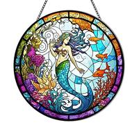 MATIHAY Mermaid Stained Acrylic Window Hanging, Acrylic Wall Decor, Ocean Wall Art Decor for Home, Coffee Bar, Housewarming Gift (Mermaid/Seahorse)