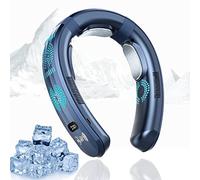 MATIHUNO Neck air conditioner 26H ultra-long life, 9600mAh portable fan, semiconductor cooling ultra-quiet triple-core intelligent digital display and heating dual-use, navy-6000mAh (TC06)