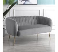 Matilda 137Cm Wide Grey Ruched Back Velvet 2 Seat Sofa With Brass Coloured Steel Legs