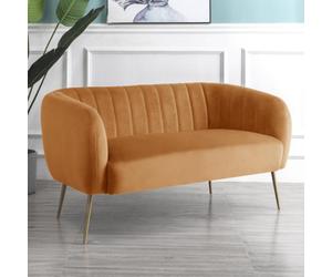 Matilda 137Cm Wide Orange Ruched Back Velvet 2 Seat Sofa With Brass Coloured Steel Legs