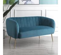 Matilda 137Cm Wide Teal Ruched Back Velvet 2 Seat Sofa With Brass Coloured Steel Legs