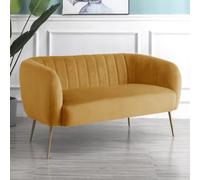Matilda 137Cm Wide Yellow Ruched Back Velvet 2 Seat Sofa With Brass Coloured Steel Legs