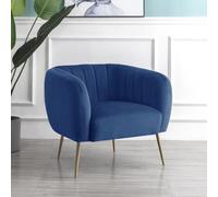 Matilda 84Cm Wide Blue Ruched Back Velvet Accent Chair With Brass Coloured Steel Legs