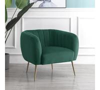 Matilda 84Cm Wide Green Ruched Back Velvet Accent Chair With Brass Coloured Steel Legs