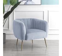 Matilda 84Cm Wide Light Blue Ruched Back Velvet Accent Chair With Brass Coloured Steel Legs