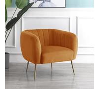 Matilda 84Cm Wide Orange Ruched Back Velvet Accent Chair With Brass Coloured Steel Legs