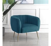 Matilda 84Cm Wide Teal Ruched Back Velvet Accent Chair With Brass Coloured Steel Legs
