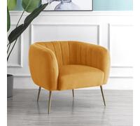 Matilda 84Cm Wide Yellow Ruched Back Velvet Accent Chair With Brass Coloured Steel Legs