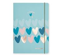Matilda Moo Notebook - A5 Lined - Hearts - Blue & Rose Gold
