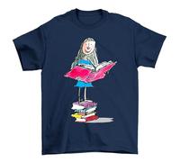 Matildas Bookworm Delight T-Shirt - Funny & Whimsical! Unisex Cotton Design for Readers Who Know Knowledge is Power! Navy