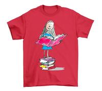 Matildas Bookworm Delight T-Shirt - Funny & Whimsical! Unisex Cotton Design for Readers Who Know Knowledge is Power! Red