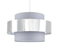 MiniSun | Modern Cylinder Ceiling Pendant Light Shade in a Grey & Chrome Effect Finish | Pendant Lights, Home Décor & Improvement Essential | 340cm Shade Width
