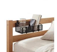 MATIMASU Bedside Shelf for Bed & Bunk Bed Storage Basket Office Cubical Wall Hanging Organizer - 5 Different Size Hooks - College Dorm Home Office Essentials for Phone,Book,Drink,Tissue (Black)