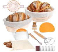 MATINÉE - 10 Piece Baker Kit - Natural Rattan Bannetons Round and Oval - Fermentation Basket for Homemade Bread - Dough Cutter, Blade, Bread Bag