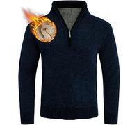 MATINEE Men's Luxury Honeycomb Knit Mercerized Anti Pilling(no More balles of Fabric) Zipper Sweater Cardigan with Teddy Fleece Lining (UK, Alpha, XXL, Regular, Regular, Honeycomb Navy)