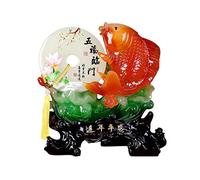 Mating Buddha Home Office Desk Fortune and Success Good Lucky Handmade Golden Fish Statue Figurine Sitting Sculpture Decoration (Color : Grey)