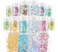 Matio Opal Chunky Glitter,12 * 5g Magic Opal Craft Glitter Holographic Iridescent Glitter Mixed Chunky Fine Glitter for Resin,Bulk Nail Flakes Mermaid Sequin for Snowglobe Tumbler Supply DIY Nail Art