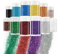 Matio Ultra Fine Glitter Powder,12 Colors Resin Glitter Set,2.11oz/60g Metallic Iridescent Glitter,1/128” Nail Sequins 5g/Jar for Crafts Tumbler Snowglobe Slime Scrapbook Jewelry Making,Body Nail Art