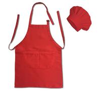 Matissa & Dad Adjustable Adult Cooking Apron and Chef Hat Set Unisex Kitchen Apron Men Women with Pocket Chef Apron for Baking, BBQ, Painting, Craft, Grilling, Cleaning, Gardening (Red)