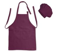 Matissa & Dad Adjustable Adult Cooking Apron and Chef Hat Set Unisex Kitchen Apron Men Women with Pocket Chef Apron for Baking, BBQ, Painting, Craft, Grilling, Cleaning, Gardening (Wine Red)