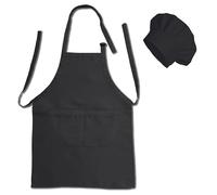 Matissa & Dad Adjustable Adult Cooking Apron and Chef Hat Set Unisex Kitchen Apron Men Women with Pocket Chef Apron for Baking, BBQ, Painting, Craft, Grilling, Cleaning, Gardening (Black)