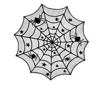 Matissa Halloween Spider Web Tablecloth 41 Inch Black Lace Table Cover for Halloween Decorations, Round Spiderweb Table Topper with Spiders and Stars for Party, Haunted House, Gothic Table Decor