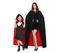 Matissa Kids Halloween Cloaks Black & Red Robe Costume Hooded Reversible Cloak Vampire Robe Spooky Wizard, Grim Reaper, Witch, Cosplay Cape for Dress Up Halloween Costume (Kids,35 inches/90 cm)