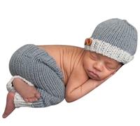 Matissa Newborn Baby Girl Boy Crochet Knit Costume Photo Photography Prop Hats Outfits (3) Grey,White