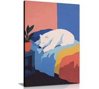 Matisse Style Bear Art Print Sleeping Polar Bear Painting Colorful Gouache Wall Decor for Nursery Whimsical Framed Canvas Print, Pictures for Home Walls, Bedroom, Living Room Decor 61x41cm (24x16in)