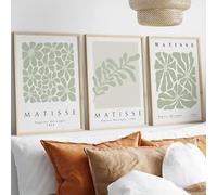 Matisse Wall Art Prints, Set of 3, Green and Beige Botanical Designs, 1952 Collection, Unframed (8x10-25.4 x 20.3cm)